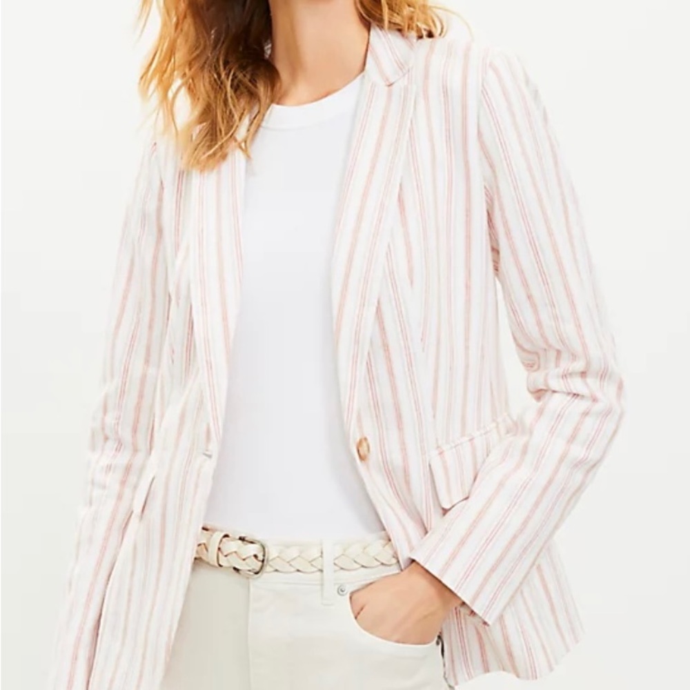 Striped One button Linen Blend Blazer